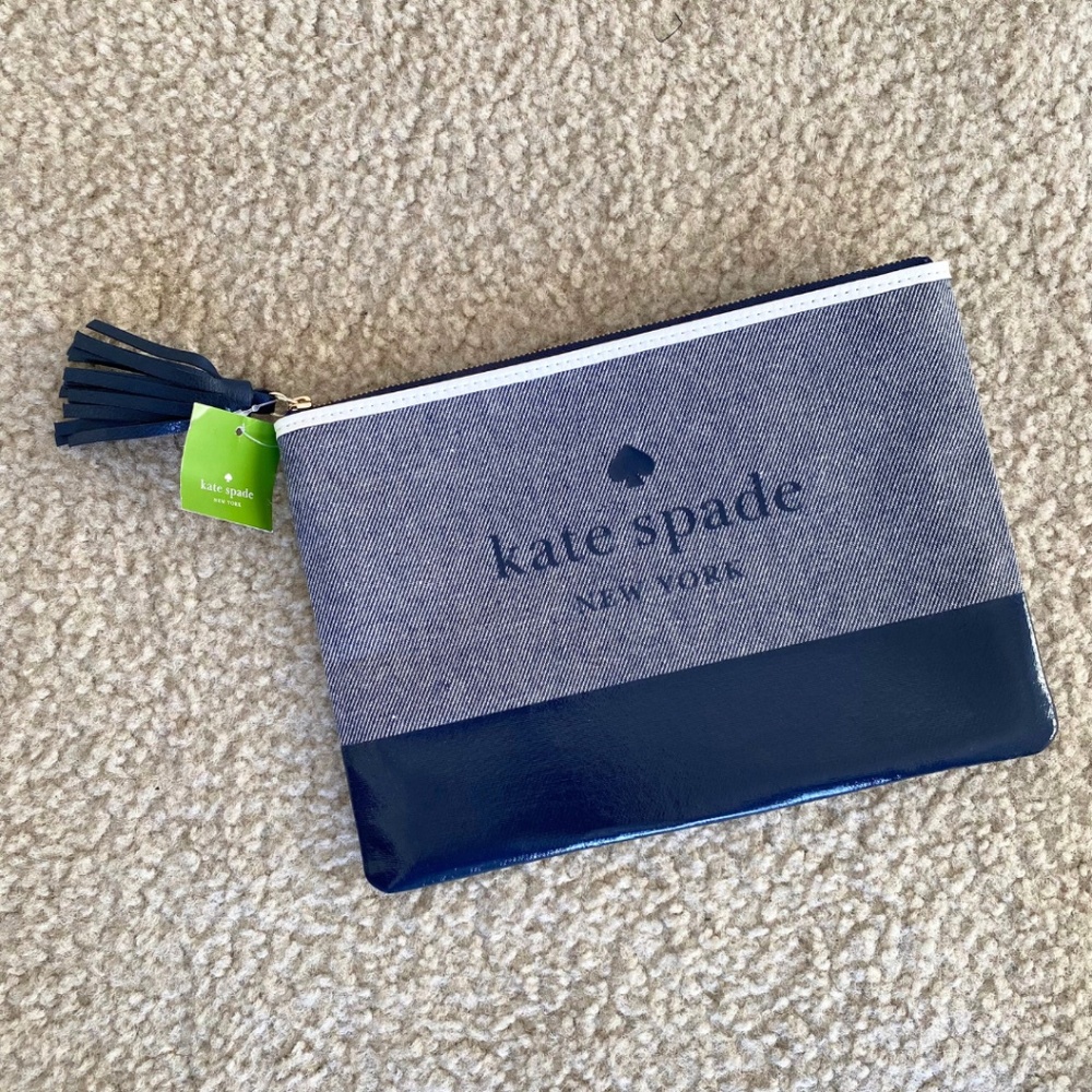 NWT Kate Spade Navy Cotton Clutch or Make up Bag w/ Tassel